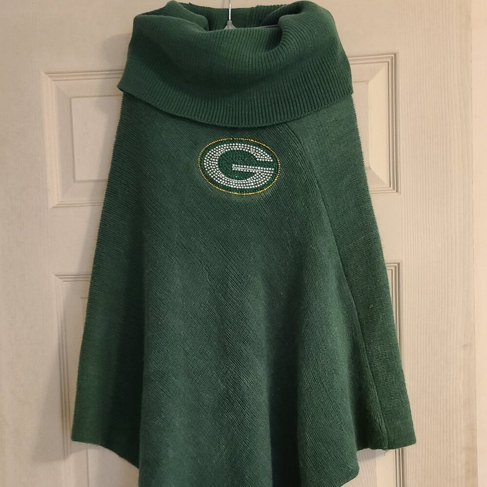 NFL Green Bay Packers Crystal Embellished Poncho Sweater - One Size Fits All